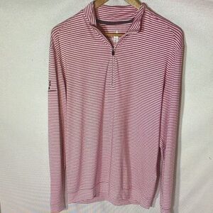 johnnie-O Red and White Striped Quarter-Zip Pullover